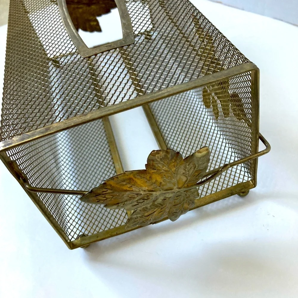 Midcentury Tissue Holder Cottagecore Gold Toned Mesh Ivy Flowers